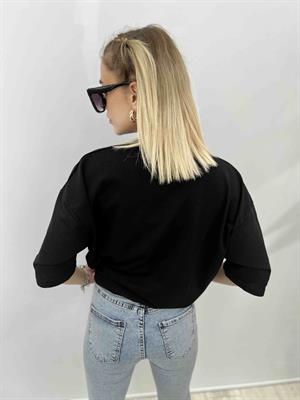 Bisiklet Yaka İki İplik Basic Tshirt - Siyah