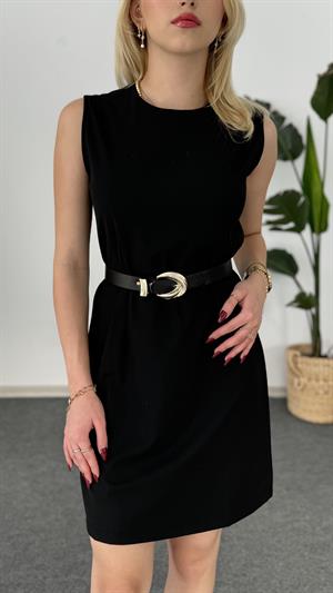 Bisiklet Yaka Kolsuz Muadil Elbise Siyah 