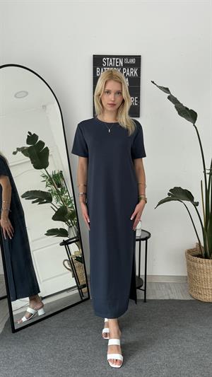 Bisiklet Yaka Modal Kumaş Yan Yırtmaçlı Elbise Antrasit 