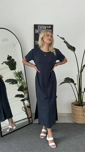 Bisiklet Yaka Modal Kumaş Yan Yırtmaçlı Elbise Antrasit 