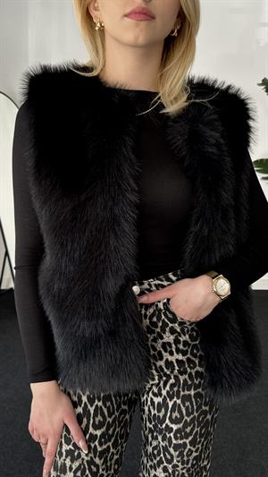 Bisiklet Yaka Peluş Kolsuz Kürk Siyah