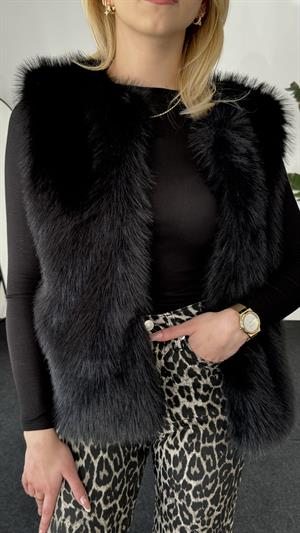 Bisiklet Yaka Peluş Kolsuz Kürk Siyah