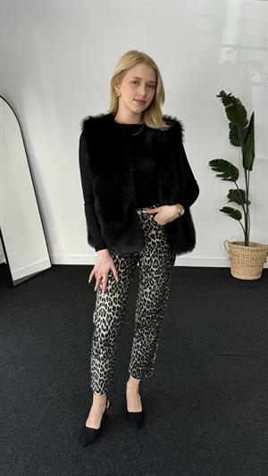 Bisiklet Yaka Peluş Kolsuz Kürk Siyah