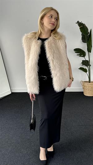 Bisiklet Yaka Peluş Kolsuz Kürk Taş 