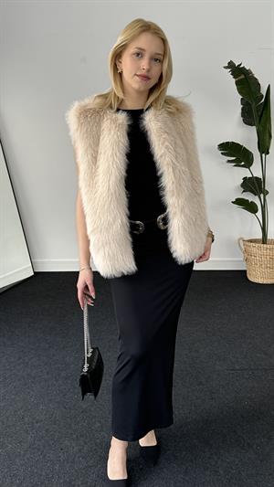 Bisiklet Yaka Peluş Kolsuz Kürk Taş 