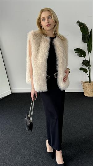 Bisiklet Yaka Peluş Kolsuz Kürk Taş 