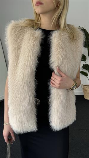 Bisiklet Yaka Peluş Kolsuz Kürk Taş 