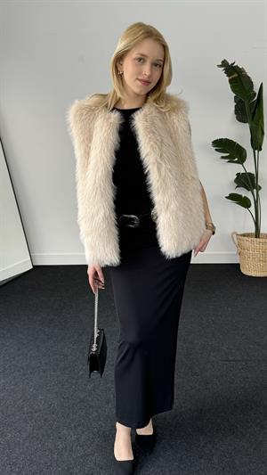 Bisiklet Yaka Peluş Kolsuz Kürk Taş 