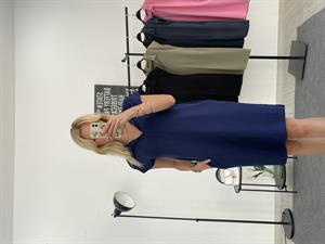 Bol Kesim Cepli Polo Yaka Modal Kumaş Kısa Kol Midi Boy Elbise Lacivert