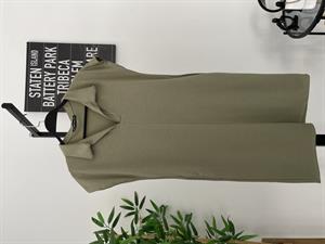 Bol Kesim Cepli Polo Yaka Modal Kumaş Kısa Kol Midi Boy Elbise Haki