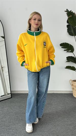 Brasil Forma Baskılı Hırka Sarı