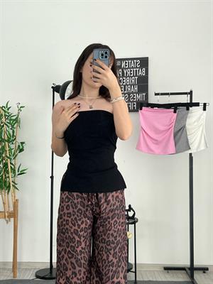 Büzgülü Kalın Streç Yanı Yırtmaclı Büstiyer Siyah 