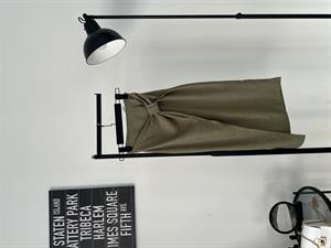 Büzgülü Yırtmaç Detaylı Keten Midi Etek Haki