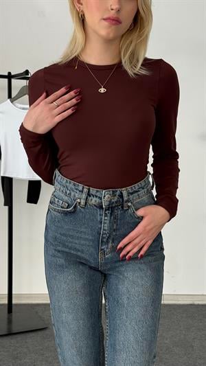 Buzzy Kumaş Uzun Kollu Crop Bordo 