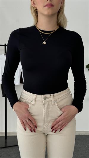 Buzzy Kumaş Uzun Kollu Crop Siyah 