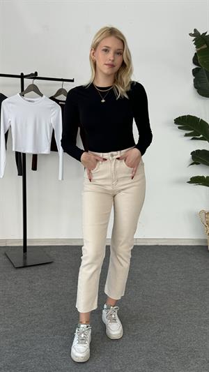 Buzzy Kumaş Uzun Kollu Crop Siyah 