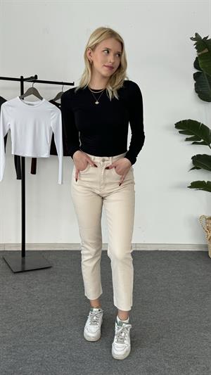 Buzzy Kumaş Uzun Kollu Crop Siyah 