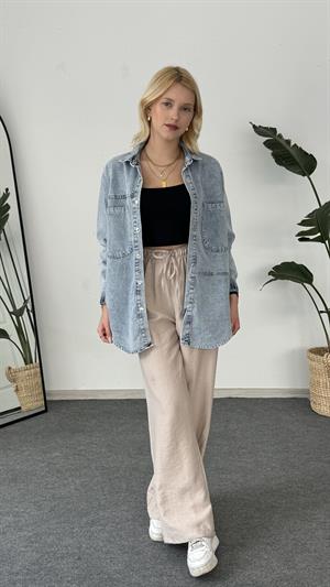 Cep Ve Nakış Detaylı Kot Ceket Kot