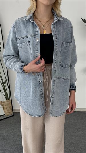 Cep Ve Nakış Detaylı Kot Ceket Kot