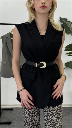 Çift Düğmeli Astarlı Lüx Kalite Yelek Siyah