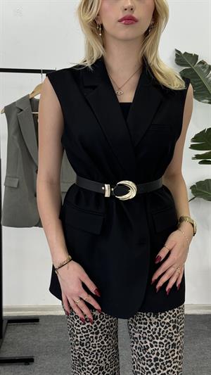 Çift Düğmeli Astarlı Lüx Kalite Yelek Siyah