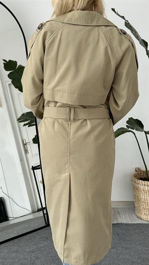 Çift Düğmeli Kemer Detaylı Trençkot Haki