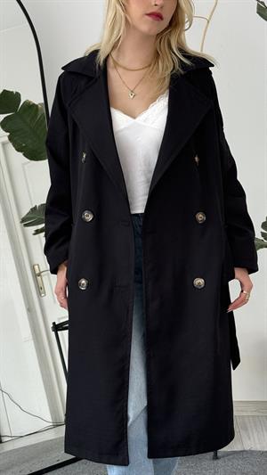 Çift Düğmeli Kemer Detaylı Trençkot  Siyah 