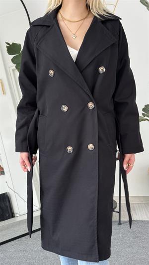 Çift Düğmeli Kemer Detaylı Trençkot  Siyah 
