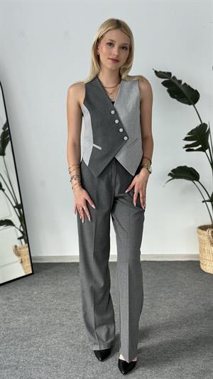 Çift Renk Yelek Gri