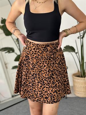 Çıma Detaylı Astarlı Etek Leopar