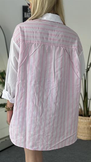 Çizgili Bağlama Detaylı Gömlek Pembe