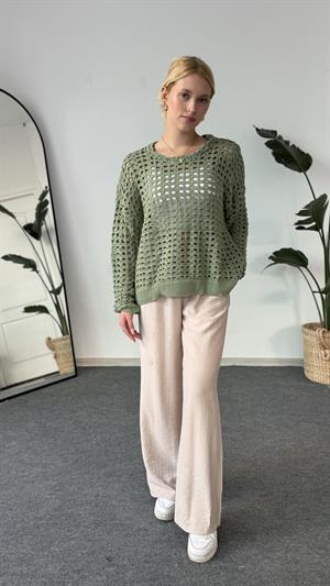 Delikli Örme Kazak Yeşil