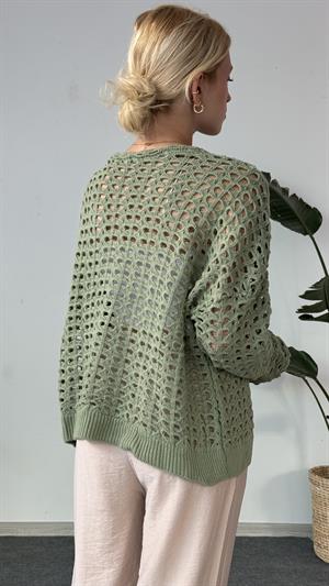 Delikli Örme Kazak Yeşil