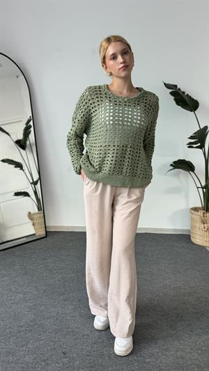 Delikli Örme Kazak Yeşil