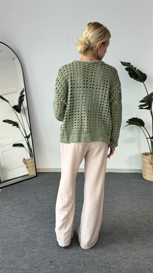 Delikli Örme Kazak Yeşil