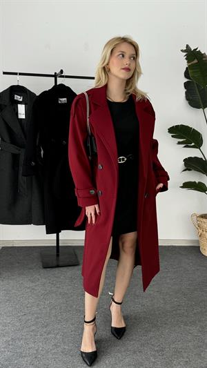 Dört Düğmeli Astarlı Kaşe Kaban Bordo 