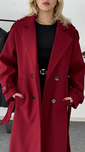 Dört Düğmeli Astarlı Kaşe Kaban Bordo 