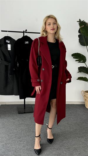 Dört Düğmeli Astarlı Kaşe Kaban Bordo 