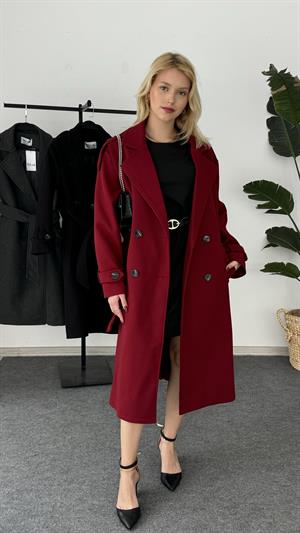 Dört Düğmeli Astarlı Kaşe Kaban Bordo 