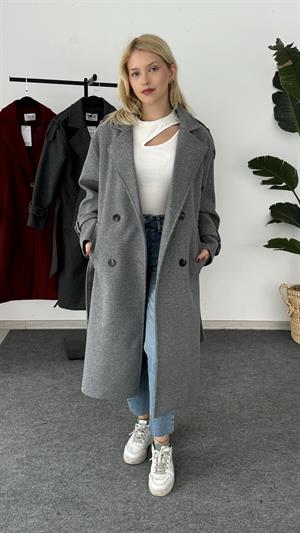 Dört Düğmeli Astarlı Kaşe Kaban Gri