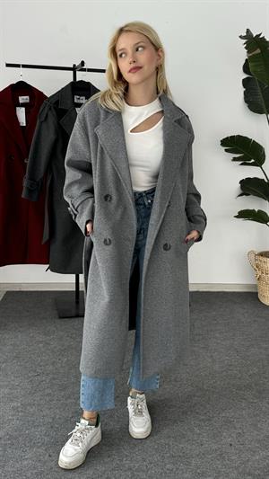 Dört Düğmeli Astarlı Kaşe Kaban Gri