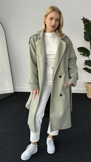 Dört Düğmeli Astarlı Kaşe Kaban Yeşil