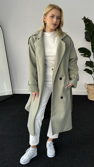 Dört Düğmeli Astarlı Kaşe Kaban Yeşil