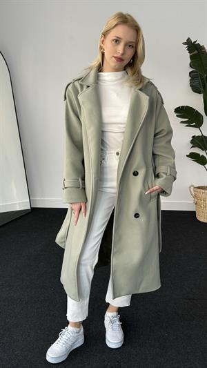 Dört Düğmeli Astarlı Kaşe Kaban Yeşil