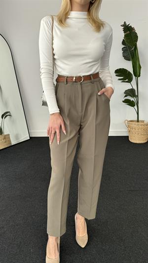 Double Atlas Kumaş Premium Kemerli Pantolon  Haki