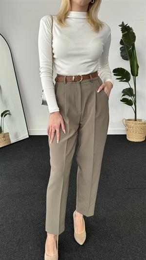 Double Atlas Kumaş Premium Kemerli Pantolon  Haki