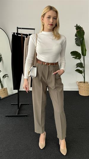 Double Atlas Kumaş Premium Kemerli Pantolon  Haki