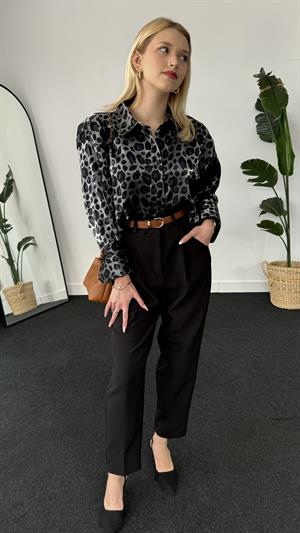 Double Atlas Kumaş Premium Kemerli Pantolon  Siyah 