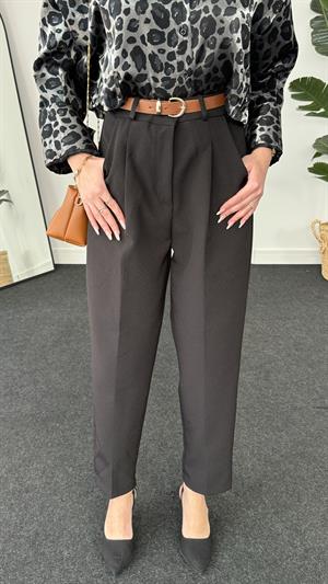 Double Atlas Kumaş Premium Kemerli Pantolon  Siyah 