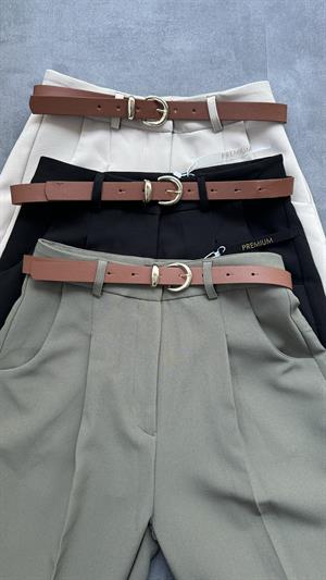 Double Atlas Kumaş Premium Kemerli Pantolon  Taş